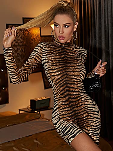 WDIRARA Women's Animal Print Leotard Romper Bodycon Long Sleeve Unitard Bodysuit Multicolor S - Image 3