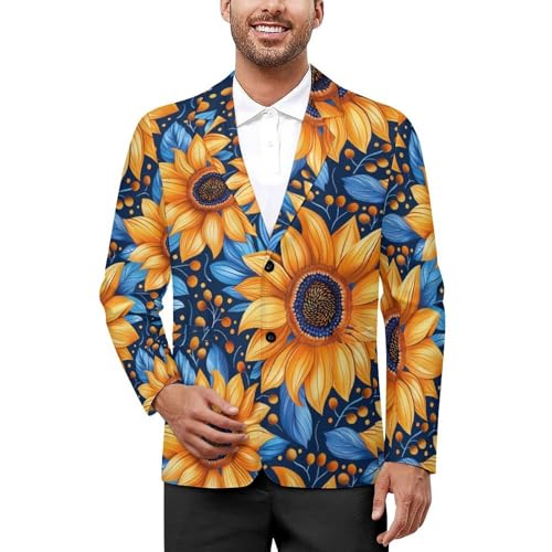 Sunflower Men's Suits Dress Business Formal Suit Print Jackets Coat For Wedding Party