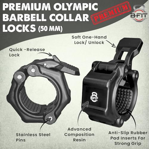 Image of B Fit Olympic /Regular Barbell Collars (Pair)- Solid Nylon /ABS /Aluminium Locking Clamps Size 25 /28 /50 MM Optional (50 MM-Premium Black)