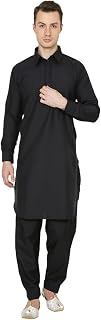 Traje Pathani bordado tradicional indio de polialgodón para hombre, color negro