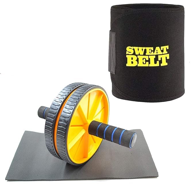 Double Ab Wheel Roller, Ab Exerciser, Abdominal Workout with Knee Mat & Sweat belt combo (Multicolor)-image-43