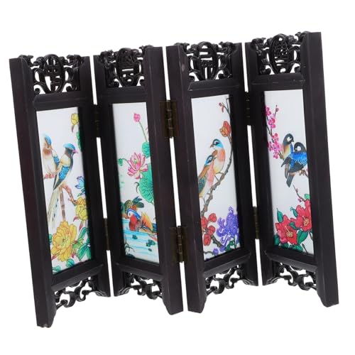 VALICLUD Mini Biombo Plegable Estilo Chino Antiguo para Escritorio, Mini Divisor de Pantalla Decorativo para Hogar, Adorno Pequeño Diseño en Imitación Antiguo, Adecuado para Decoración