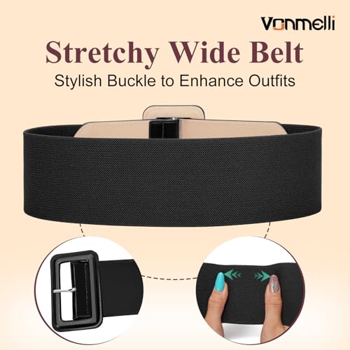 Image of VONMELLI Stretchy Wide Women Belts Elastic Vintage Belts for Women Fashion Ladies Waist Belt for Dress