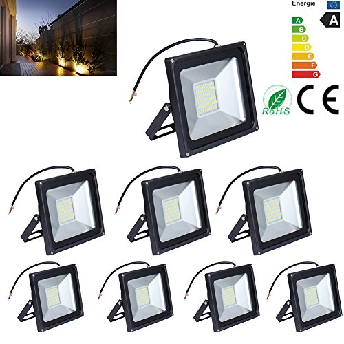 50W SMD Floodlight 2800K-3200K Warm white 220V LED Floodlight IP65 waterproof safety outside light (8 pcs)