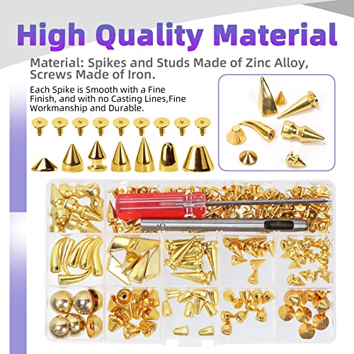 Swpeet S2648 96 Sets 12 Styles Gold Mixed Shape Spikes And Studs Metal Screw Back Bullet Cone Studs And Spikes Rivet Leather Rivets Kit thumb #3