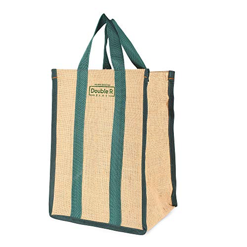 Image of DOUBLE R BAGS Unisex-Adult Laminated Jute Reusable Casual Shopping Bags Kitchen Essentials Grocery Vegetable Lunch Carry Bag With Full Handles Multi-Purpose Bag Stylish Designs (Green) Pack Of 1