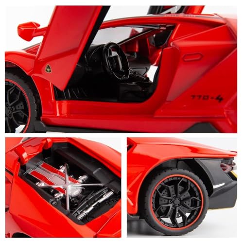 Image of 1:24 Lamborghini LP770 Die-Cast Alloy Sports Red Car Model - Metal Pull Back Toy Car