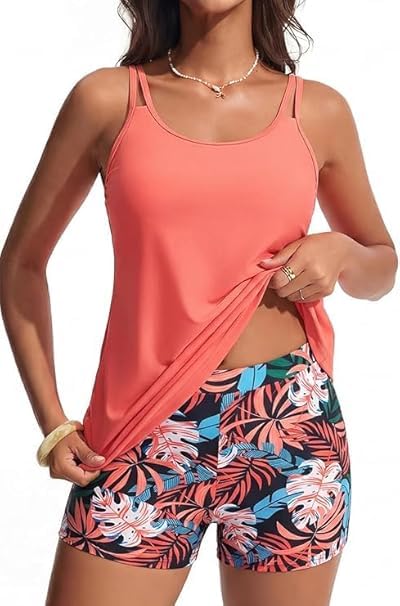 Hanna Nikole Tankini Damen Set,Freizeit Zweiteiler Badeanzug,Push Up Bademode,A-Linie Badeoberteile Mit High Waist Badeshorts s,Bauchweg Schwimmanzug