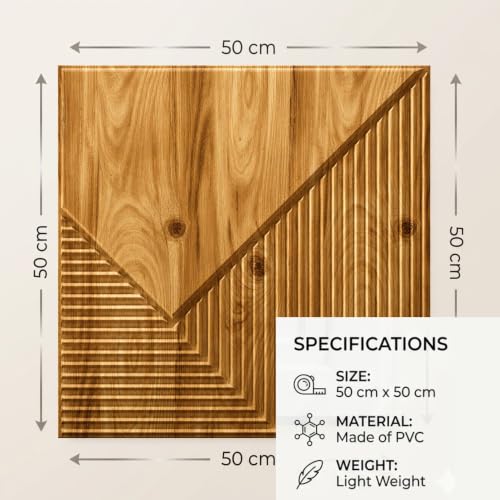 Image of Kayra Decor 3D PVC Wall Panels for Bedroom & Living Room | Plaina Design | Beech Wood Color | 19.7 x 19.7 Inch | Pack of 40 | 107.6 Sq Ft