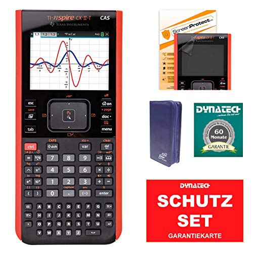 TI-Nspire CX II-T CAS Grafikrechner + CalcCase Violette Tasche + Garantieverlängerung + ScreenProtect Displayschutzfolie UltraClear