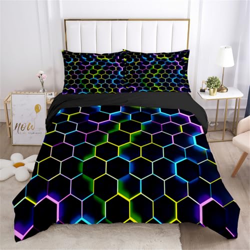 Copriletto Singolo Esagono Giallo Rosa Copripiumino Singolo Microfibra Morbida Trapunta Letto Singolo Includere 2 Federe Cuscini 50x75 cm Copripiumino con Cerniera 140x200 cm