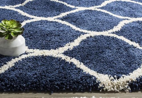 Image of Carpet for Living Room, Bedroom and Hall Handmade Microfiber Cozy Soft and Fluffy Shaggy Area Rug with 2 inch Thick Anti Skid Carpet [2x5 Feet Blue Ivory]