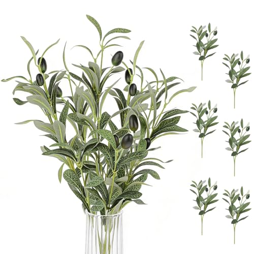 TYSM-CC Paquete de 6 Ramas de Olivo Plantas Artificiales Ramas de Olivo Troncos de Plantas Artificiales Hojas Verdes Frutos Ramas para jarrón Ramos de Flores Bodas arreglos Florales