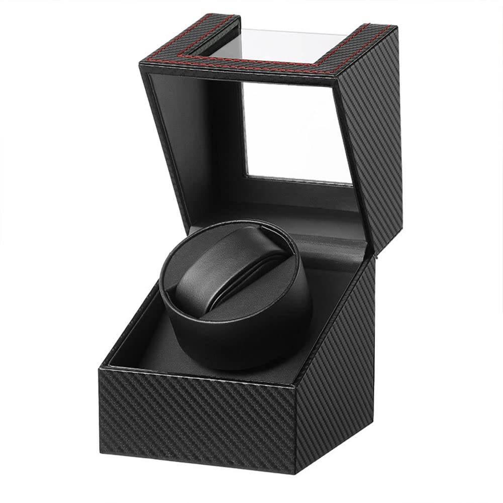 CGCSYZ Automatic Watch Winder Box Single Watch Winder With Quiet Motor PU Leather Pillow Suitbale For Automatic Watches 2 Modes Rotation Wooden And Carbon Fiber (Svart)