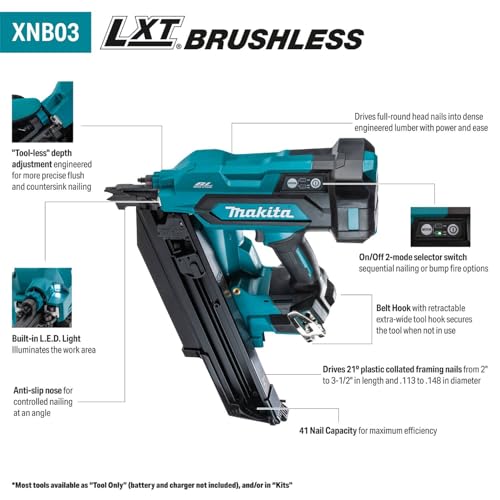 Makita XNB03M1 18V Brushless 21° Framing Nailer Kit
