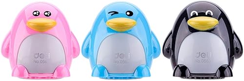 Lindo animal pingüino niños sacapuntas de mano manual portátil afilar lápiz herramienta material escolar papelería color aleatorio (multicolor, 1