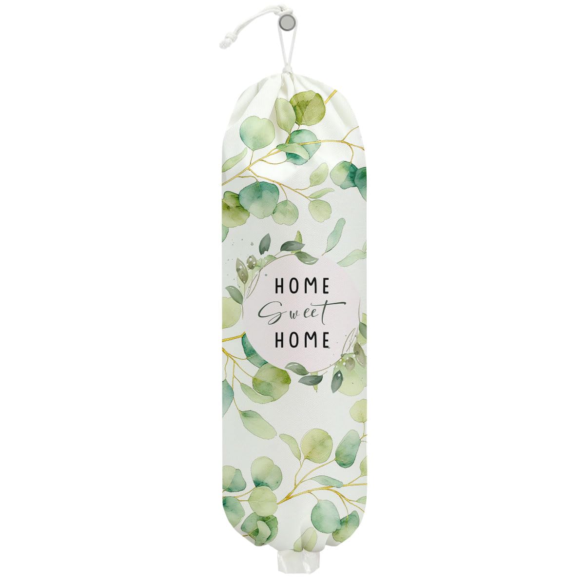 Porta sacchetti di plastica con foglie di eucalipto, 50 x 22,5 cm, supporto da parete per sacchetti della spesa per sacchetti di plastica, dispenser riutilizzabile, decorazione per la casa, cucina