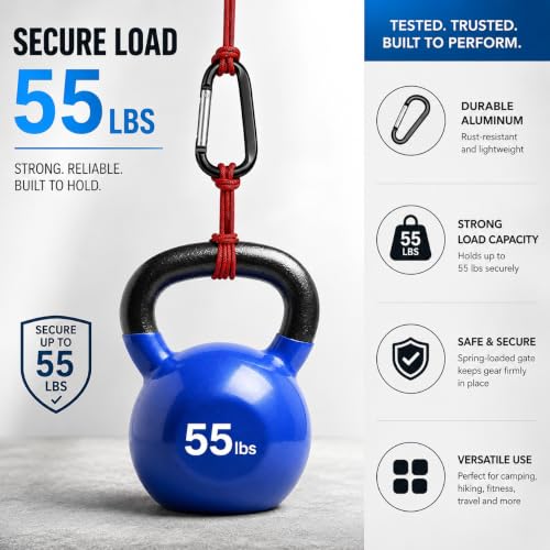 Image of CampTek Carabiner Caribeaner Clip,3 inch Large Aluminum D Ring Shape Carabeaner with Keyring Keychain Hook