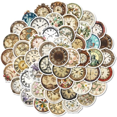 JAWSEU Autocollant Horloge Scrapbooking Lot de 50 Autocollants Horloge Vintage Stickers Horloge Autocollant Adhésifs pour Ordinateur Portable Scrapbooking...