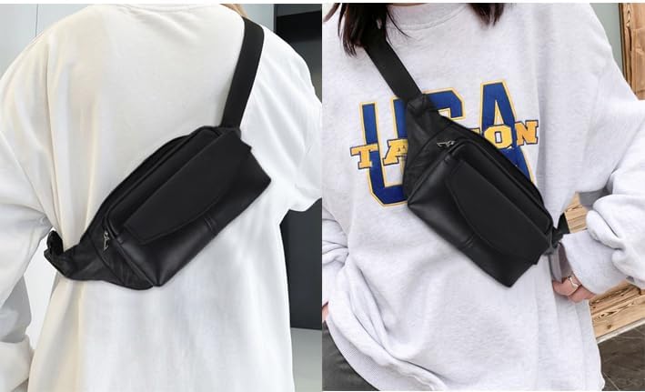 Image of Premium Leather Waist Bag for Men | Stylish Belt Bag with Multiple Pockets | Travel, Running, Daily Use Crossbody Fanny Pack (Black)