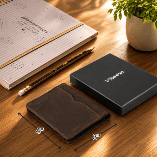 Image of Slim Credit Card Holder Wallet for Men & Women - RFID Blocking Minimalist Mens Wallets - Thin Bifold Leather Front Pocket Card Case with Gift Box, Dark Brown, Minimalist
