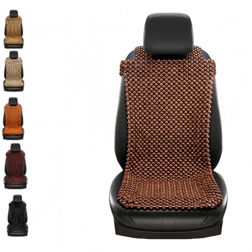 SJGEIDM 天然木ビーズシートカバー マッサージ冷却パッド カーシートクッション シングルシート 運転席 通気性 夏車/大型トラック用 ユニバーサル (エレガントなコーヒー,フロントシングルシート)