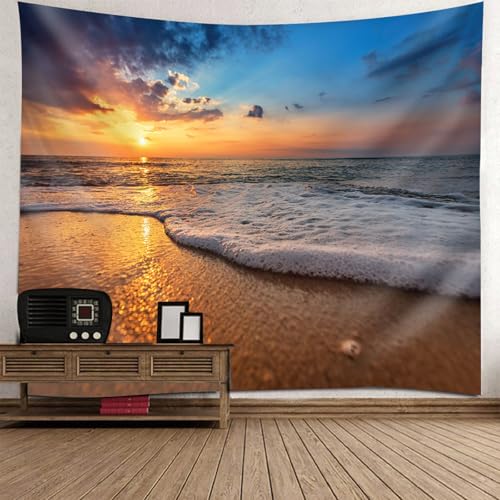 Tapiz de puesta de sol junto al mar para llenar de calma la sala de estar y el dormitorio