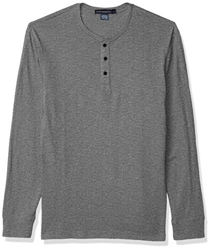 French Connection Men's 3 Button Solid Color Henley Shirt, Gray Melange, X-Large
