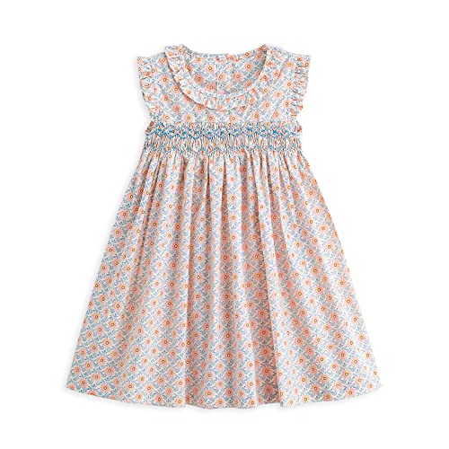 Curipeer Baby Girls Summer Floral Dress Cotton Sleeveless Toddler Smocking Casual Floral Beach Dress 18M Pink Blue