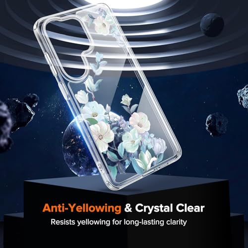 Image of Elzzi Clear Transparent Flower Cover for Samsung S26 Ultra 5g Case Shockproof Floral Design Camera Protection Shockproof PC+TPU Transparent Flower Cover for Girls & Women (Blue)
