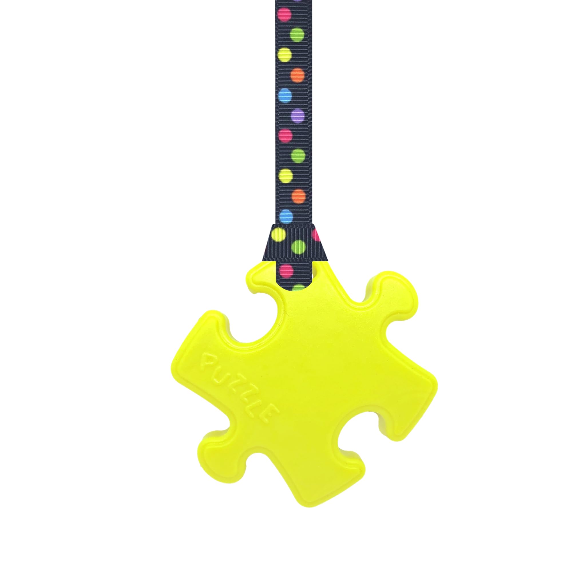 Sensory Oojamabobs - Puzzle Pendant chew Necklace - Autism - Banana Yellow with Lanyard (6 Designs Available!) (54cm, Black Dots)