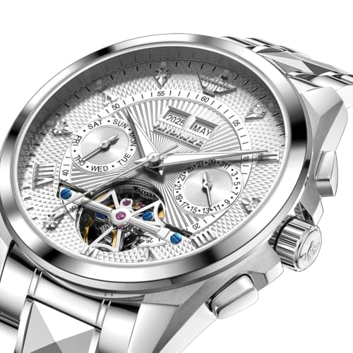 Image of OLEVS Men Automatic Watch Diamond Skeleton Mechanical Original Luxury Self Winding Wrist Watch for Men