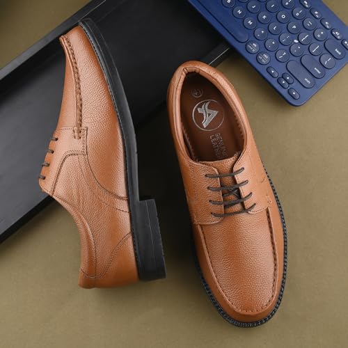 Image of Auserio Men's Full Grain Leather Derby Lace Up Formal Shoes | Anti Skid Sole & Waxed Laces | Antimicrobial & Heat-Insulating | Memory Foam Padded Insole | Shoes for Office & Parties (SSE 231.232.233)