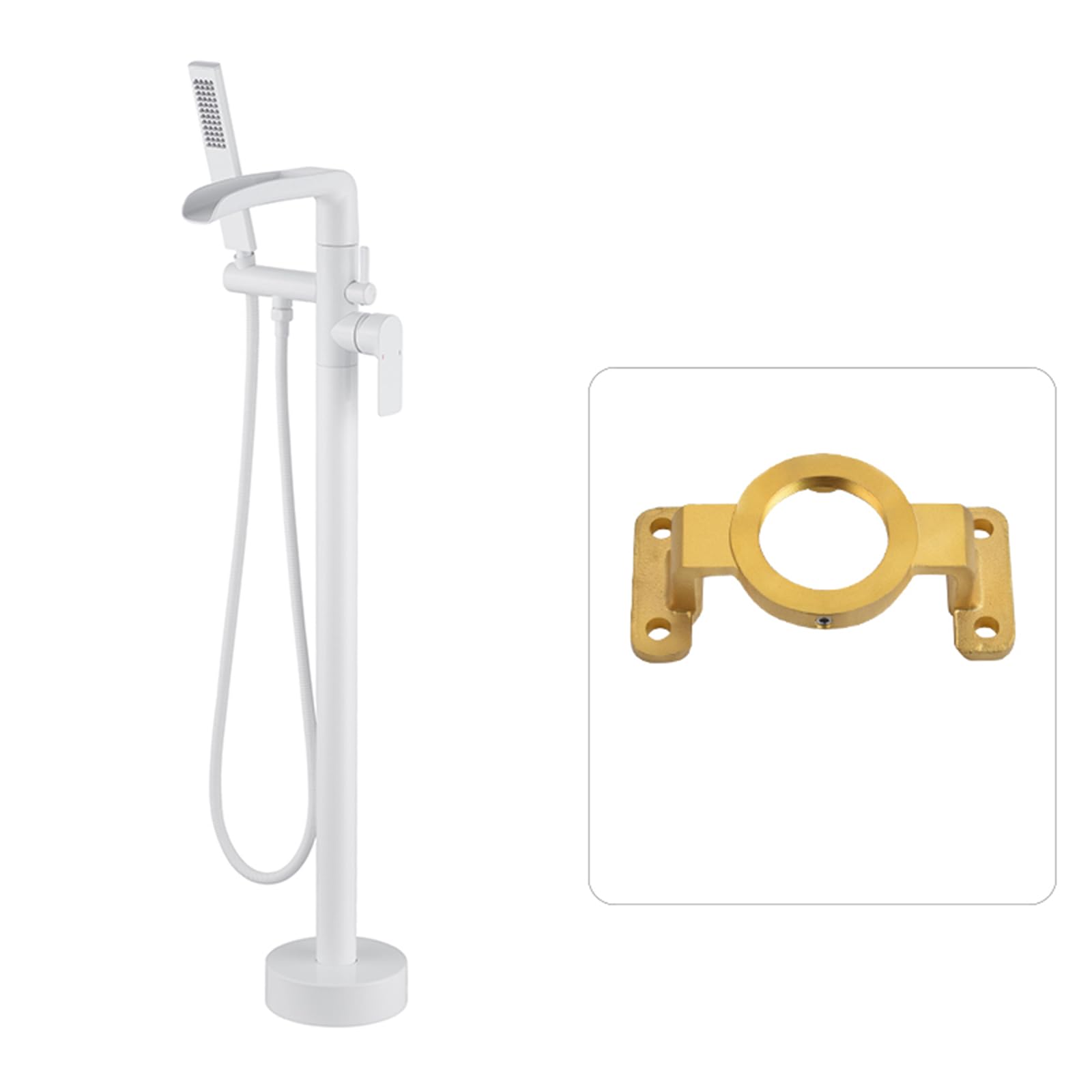 HADECOLL Freestanding Bath Taps Floor Mounted Waterfall Hot And Cold Brass With Shower Freestanding Bathtub Faucet, Chrome,White