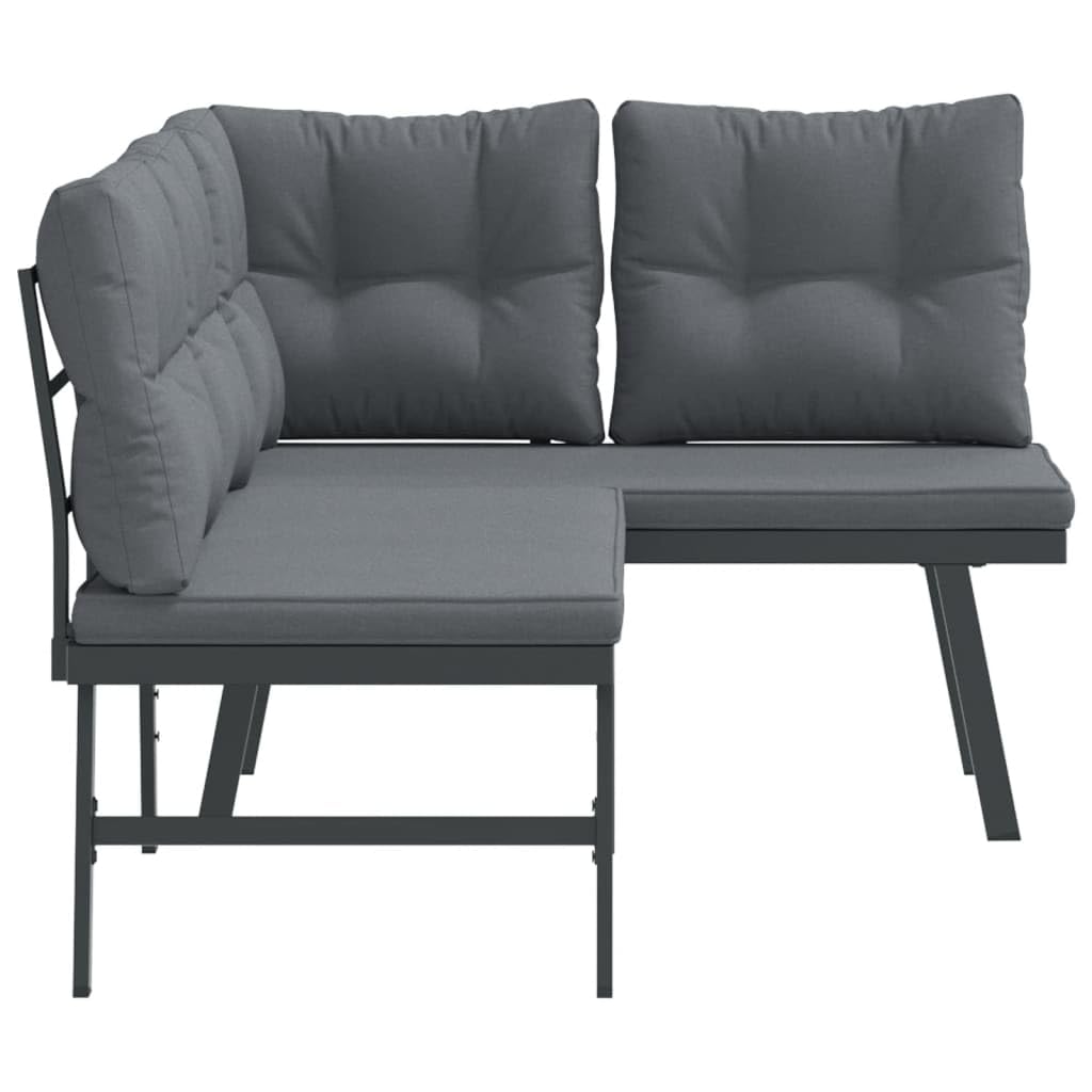 Banco de jardín con cojín, 2 piezas, acero con recubrimiento en polvo, resistente a la intemperie, 173 x 118 x 76 cm, para terraza, balcón, exterior, confort de asiento, incluye