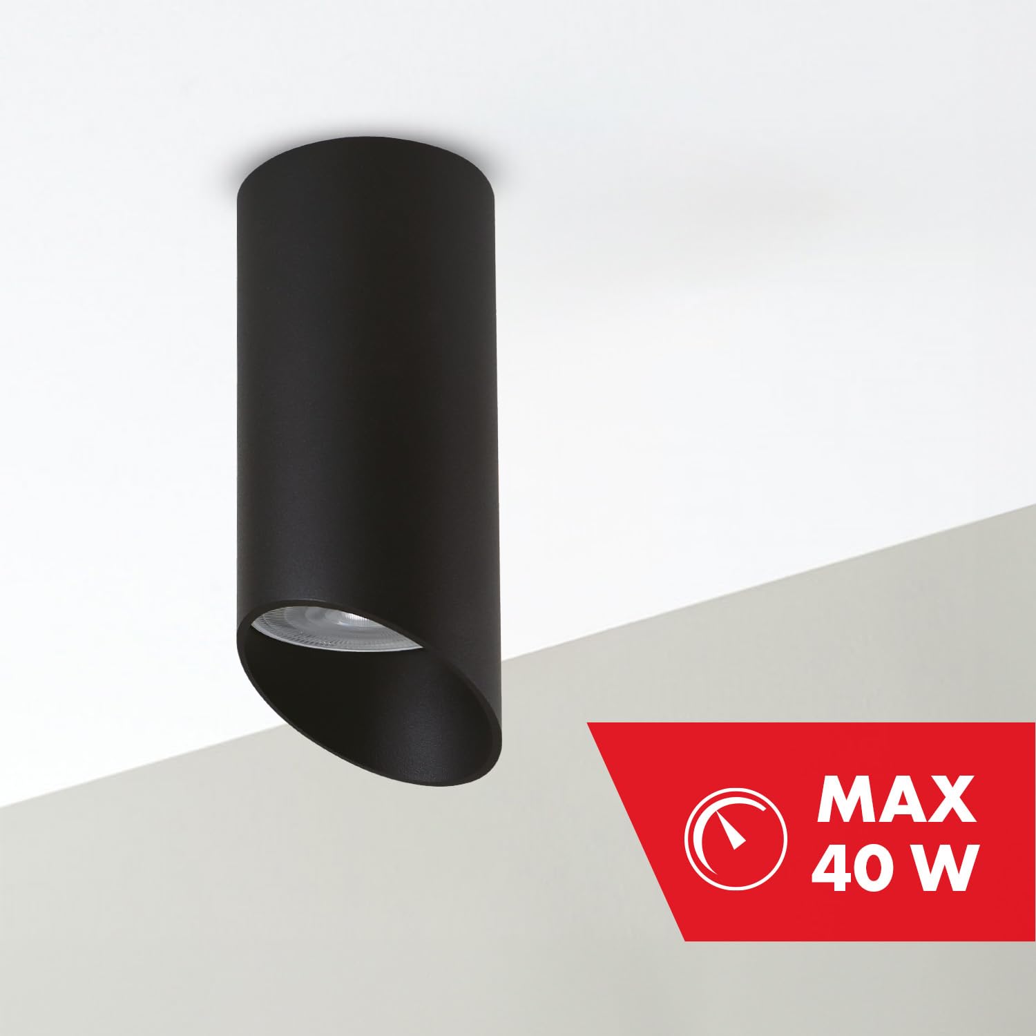 Maclean Foco de Superficie con Casquillo GU10 hasta 40W | Lámpara de Techo de Aluminio para Uso Interior | Diseño Moderno | 55x130 milímetros (Negro, 1 unidad, sin bombilla incl.)