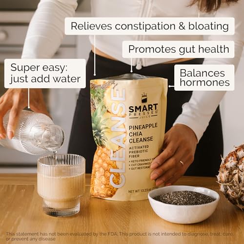 SMART Pressed Juice Pineapple Chia Cleanse | Prebiotic Superfood Plant Based Fiber with Vegan Probiotics & Enzymes | 30 Servings (Packaging May Vary) - Image 3