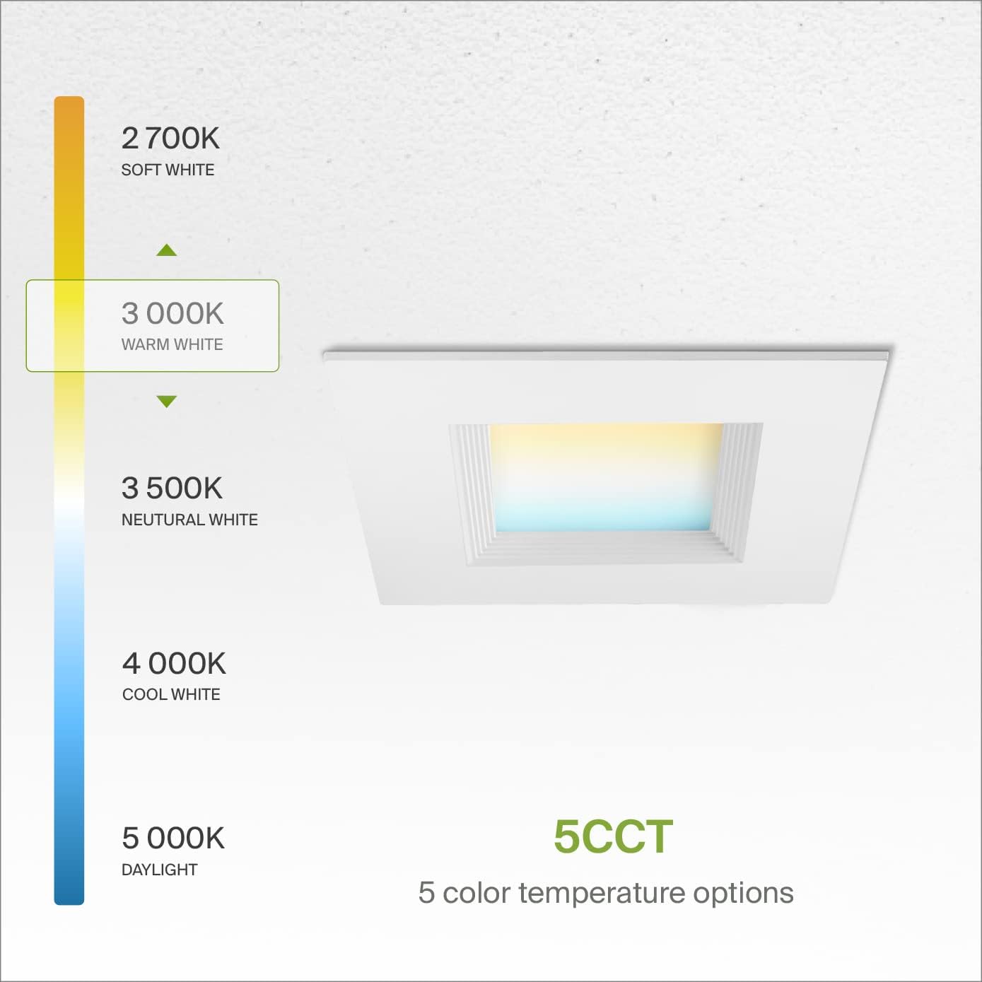 ASD White 6 Inch Retrofit LED Square Recessed Lighting - 12W 1050LM 2700/3000/3500/4000/5000K Selectable Dimmable LED Downlight, Wet Rated CRI90 Baffle Trim Square Can Lights, UL 6 Pack