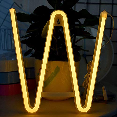 Image of ENUOLI LED Alphabet Marquee Neon Light Warm White Letter Neon Sign (W) | A-Z Neon Letter Sign Battery /USB Powered Decorative Word Neon Lights for Home Bar Cafe Party Festival Christmas Birthday