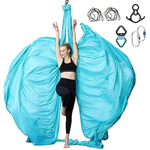 SKYPHAROS-11-Yards-Aerial-Silks-Yoga-Swing-Set-Aerial-Yoga-Hammock-Kit-Anti-Gravity-Flying-Trapeze-for-Fitness-LowNon-Stretch-Nylon-Tricot-Fabric-Hardware-Included-for-Dance