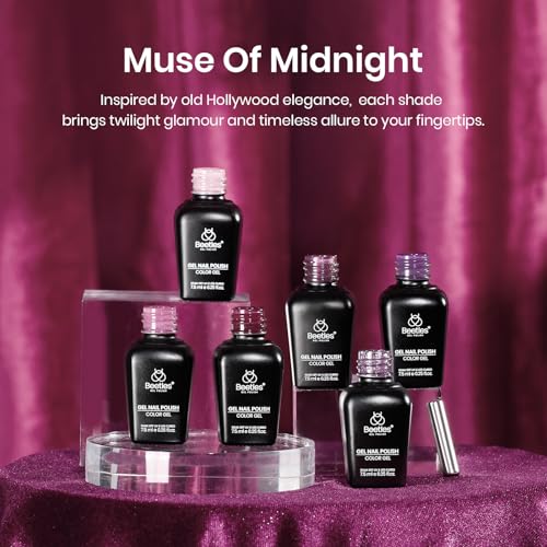 Image of Beetles Purple Gel Nail Polish Set, 6 Colors Muse of Midnight Gel | 6 Burgundy Nude Purple Gel Polish Colors with Glitter Cat Eye Effects for Uv Led Soak-Off Manicures