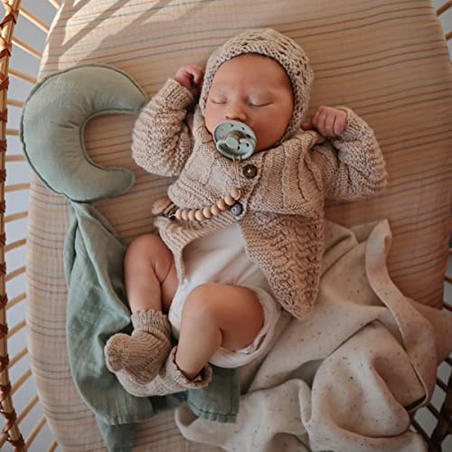 Image of FRIGG Moon Natural Rubber Baby Pacifier | Made in Denmark | BPA-Free (Sage /Portobello, 0-6 Months) 2-Pack