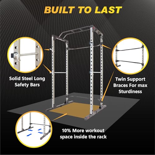 Fitness Reality Power Cage Squat Rack with Optional LAT Pulldown, Cable Crossover, 800 lb Capacity, Multi-Grip Pull-Up Bar, Adjustable Safety Bars, Strength Training for Home Gym