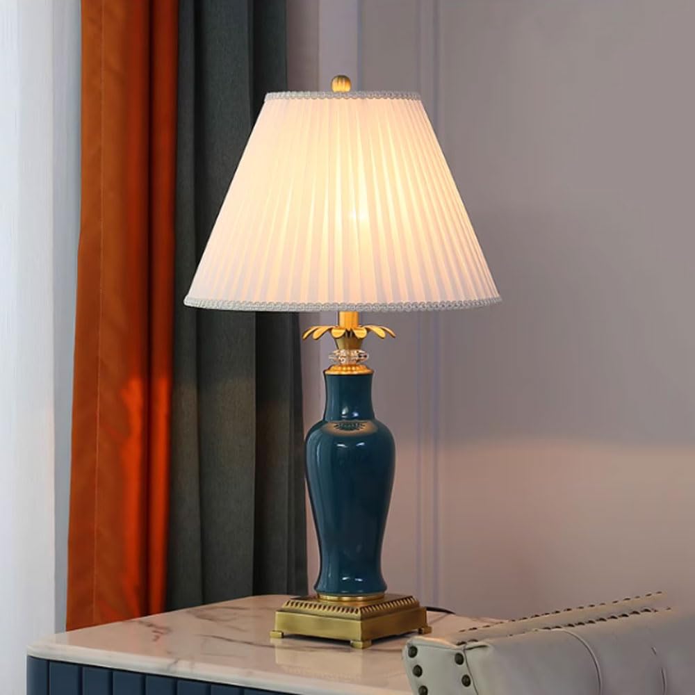 SGKOMN 25.6" Ceramic European Table Lamp Traditional Bedside Desk Nightstand Lamp Purple/Blue/Brown Desk Decor Lamps For Bedroom Living Room Office Bookcase-B