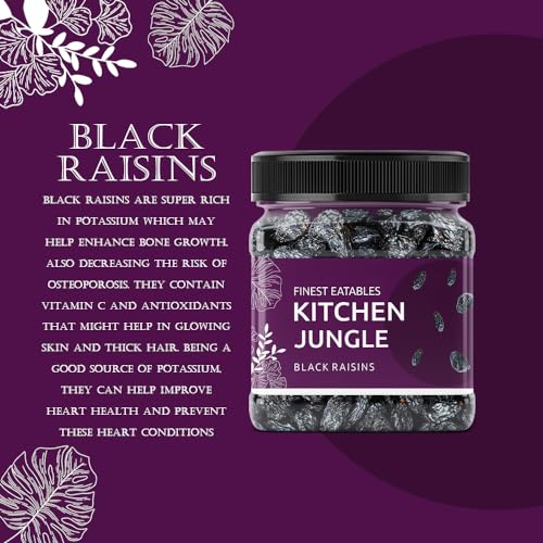 Image of Kitchen Jungle Seedless Black Raisins - 1 KG Jar Pack | Dry Grapes Kali Kishmish Dry Fruits