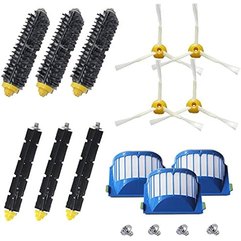 Amyehouse Accessory Replacement Kit Bristle Beater & Side Brushes & Aero Vac Filters Compatible with iRobot Roomba 600 Series 585 595 614 618 620 630 650 660 680 685 690 692 694 695 Vacuum Parts Cover
