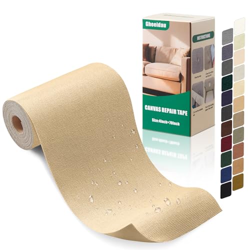 Gheeidau Canvas Repair Tape 4×70 Inch Waterproof Self-Adhesive Fabric Repair Patch for Repairing Boat Covers,Tents,Patio Umbrellas,Car Seats,Luggage,Sofas.(Warm Beige)