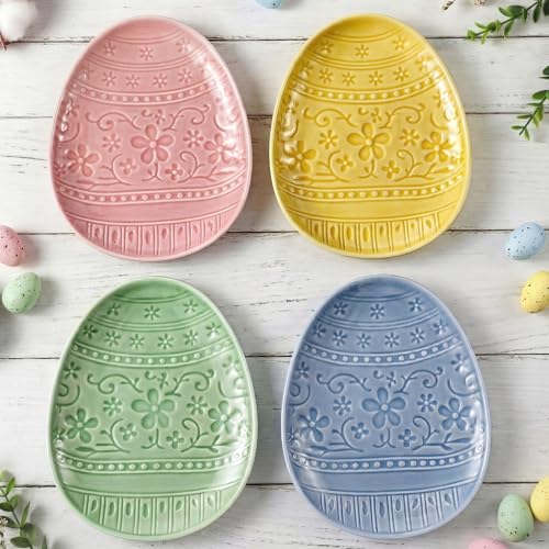 Havawish 4 Pack Easter Pastel Ceramic Dessert Plates 7 Inch Egg Accent Plates for...