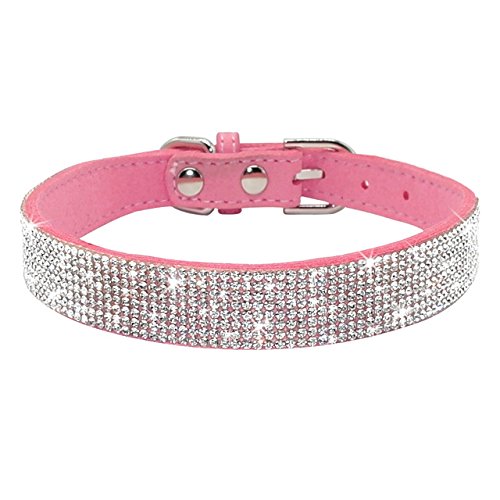 ZIYUAN Dog Collar Bling Rhinestone Dog Cat Collars Leather Petppy Kitten Collar Walk Leash Lead For Small Medium Dogs Cats Chihuahuag Yorkie,Pink,Xs