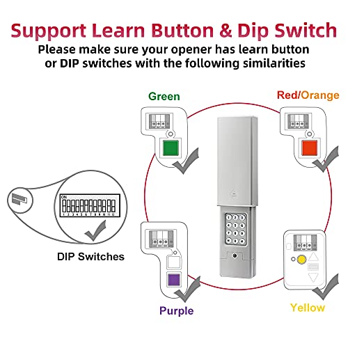 Garage Door Keypad Wireless Keyless Entry Keypad Works With All Major Brand Chamberlain/Liftmaster/Craftsman/Genie/Linear And More Garage Door Opener, Control Upto 2 Doors With One Keypad,Gray #TOP1